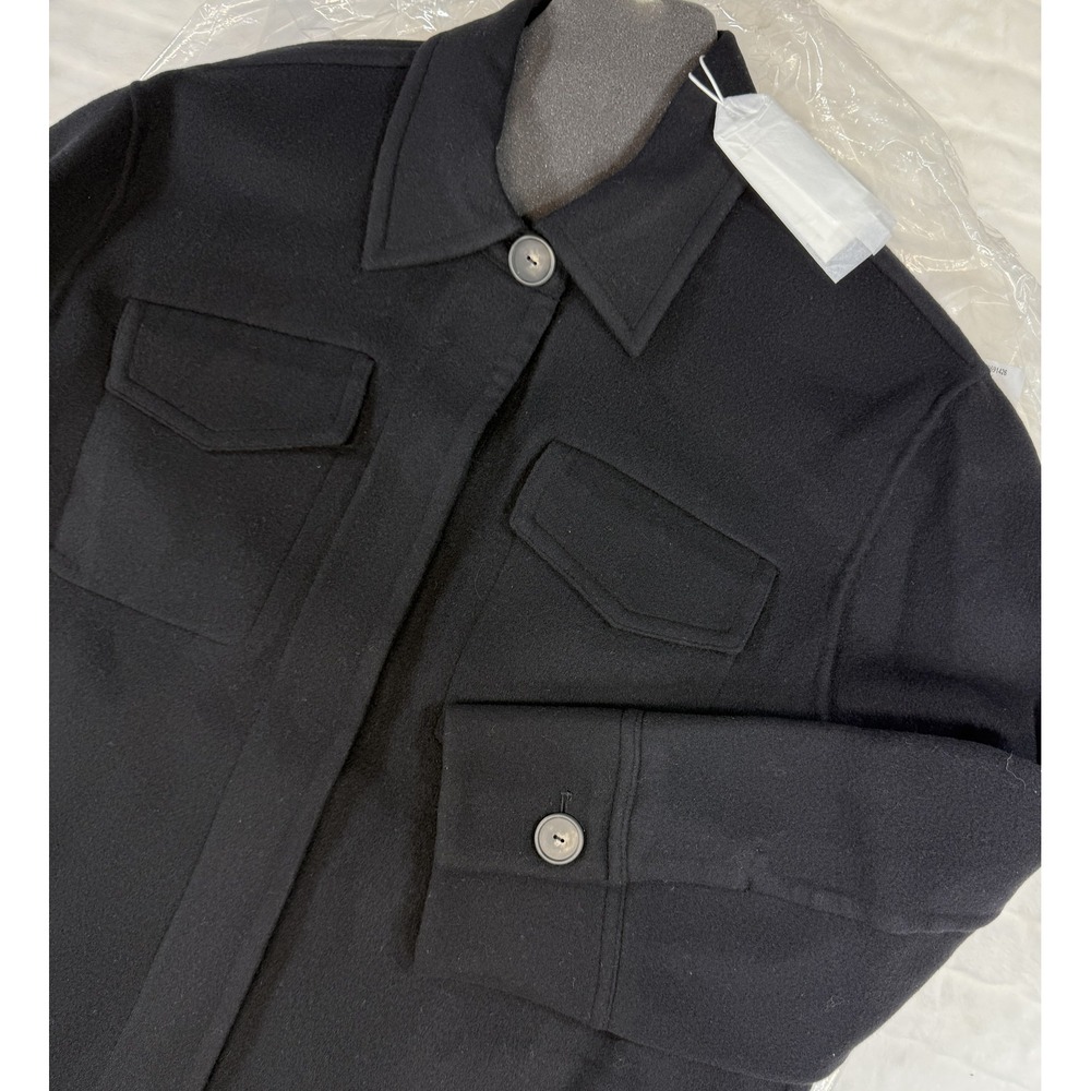 Vince Coat Womens 1X Black Recycled Wool Blend Jacket Plus Double Pocket Chic